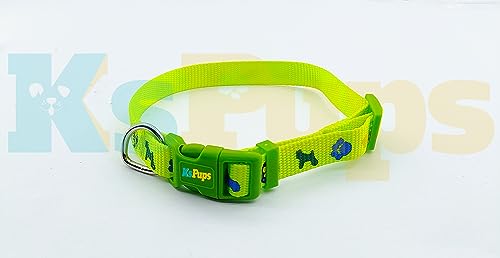 Image of 15mm Soft Printed Dog Collar and Leash Set I Puppy Printed, Adjustable Nylon Collar with Leash I for Small and Medium Dogs (Yellow)