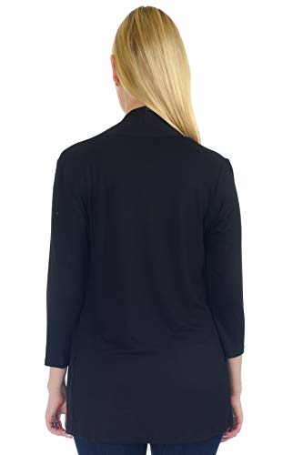 Sr Women's Basic 3/4 Sleeve Open Cardigan (Size: Small-5X), 2X, Black #TOP4