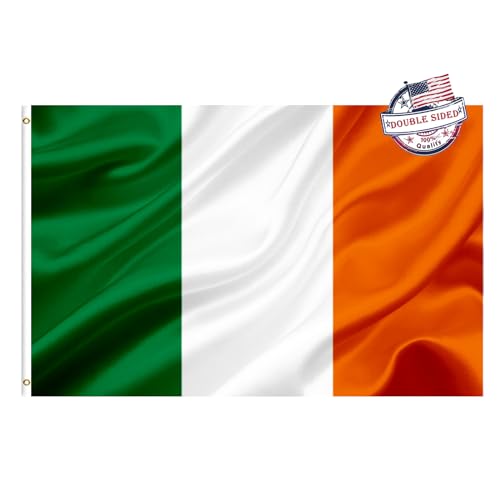 Irish Ireland Flag 3x5 Outdoor Double Sided- Heavy Duty 3ply Irish National Country Flags Super Durable 4 Rows Stitched Edge Canvas Header with 2 Brass Grommets