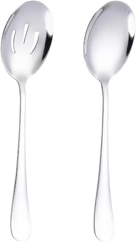 Silverware Set, 2/8/12/16/20/24 Pieces Stainless Steel Serving Spoons, Restaurant Serving Spoons, Colanders, Hotel Household Tableware, Public Serving Spoons ，Silver-8Set-16Pcs