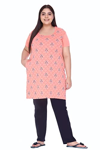 Image of In Love Women's Plus Size Printed Cotton Night Suit Set Short Sleeve | Cotton fabric - soft night suit set for sleepwear and home comfort