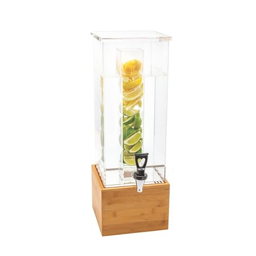 Image of Restaurantware Bev Tek 2 Gallon Beverage Dispenser 1 Square Drink Dispenser For Parties - With Infusion Core Bamboo Base Clear Acrylic Drink Dispenser With Stand Easy-To-Use Spigot