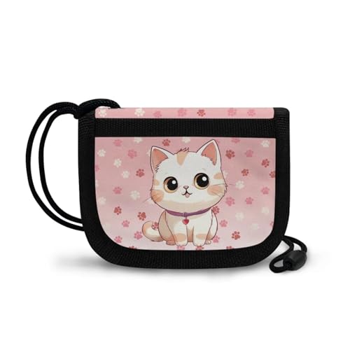 COEQINE Kids Wallet for Girls With Cards Trifold Coin Purse Wallet With Lanyard for Travel Birthday Toddler Girls Cartoon Cats Neck Wallet for Birthday2