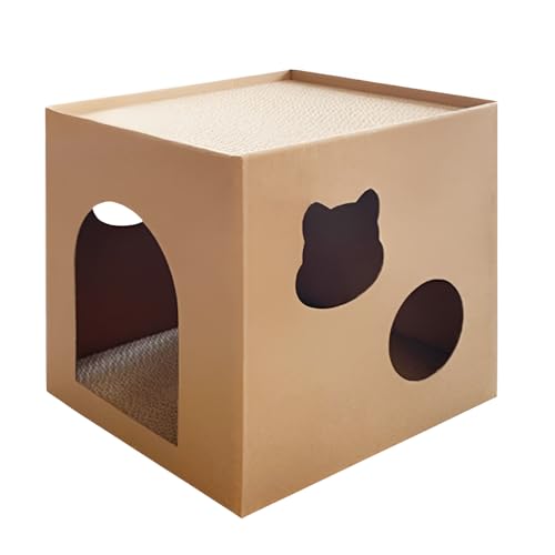 猫 爪研ぎ 段ボール キャットハウス 穴付き 猫用 爪とぎ ダンボールハウス 猫ベッド 通気 丈夫 ストレス解消 つめとぎ 猫おもちゃ 高い耐久性 箱型 猫ハウス 猫小屋 かわいいデザイン 30*30*30cm/35*35*35cm