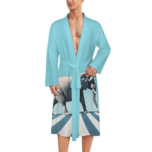 Road Elephant Crossing Funny Men's Robe Soft Lightweight Bathrobe Long-sleeve Spa Robes