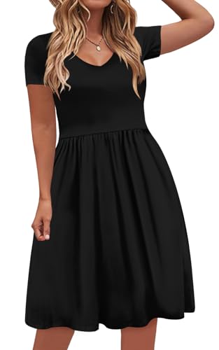 DB MOON Women Plus Size Dresses 2025 Summer Casual V Neck Short Sleeve Knee Length Dress with Pockets XL4