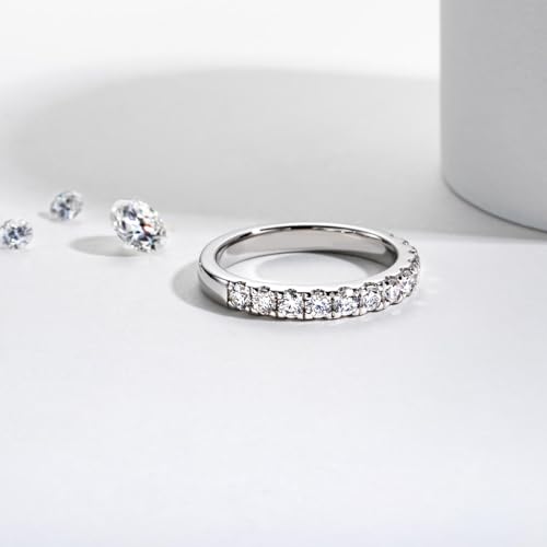 Moissanite Eternity Rings Wedding Bands 2.5MM D Color VVS1 Round Cut Moissanite Diamond 925 Sterling Silver Half Eternity Band Anniversary Rings for Women3
