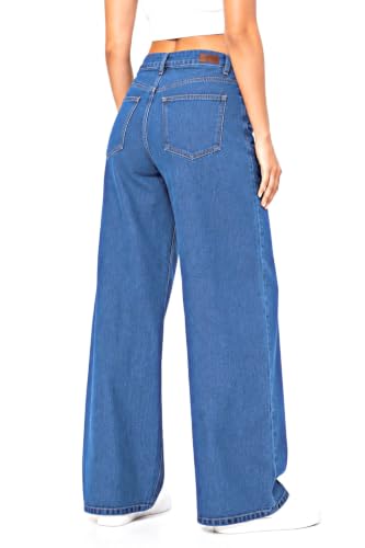 Image of Women's High Rise Wide Leg Denim Jeans | Stretchable Casual Blue Jeans for Women | Classic 5 Pocket Style | Comfortable Everyday Wear