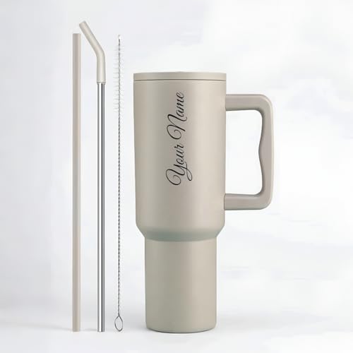 Image of Personalised with Your Name, 1200ml Tumbler with Straw-Handle-Stainless Steel Double Wall Insulated Cup | Leakproof Sipper Mug for Hot-Cold Drinks |Coffee - WaterTumbler (Skin Custom)