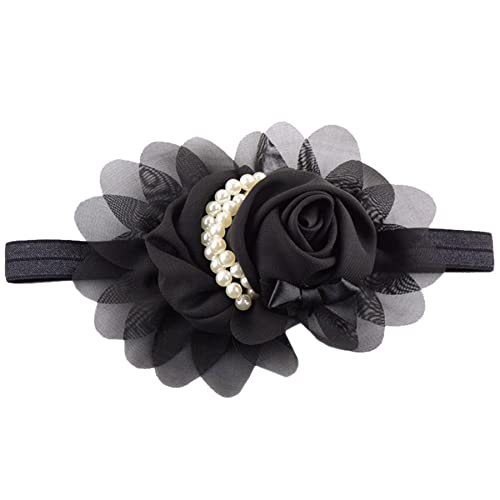 2Pcs Black Baby Girl Infant pearl baby headband Pearl Flowers Hairband Headbands Toddler Kids Hair Band Accessories.(FD48-Black)3