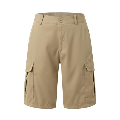 lozssnigzi Kurze Cargohose Damen, Schnelltrocken Wandershorts Zip Off Cargo Shorts Outdoor Bequeme Atmungsaktiv Arbeitsshorts Sommer Knielang Arbeitshose Mit Mehrfach-Taschen Kurze Hose, Beige, M