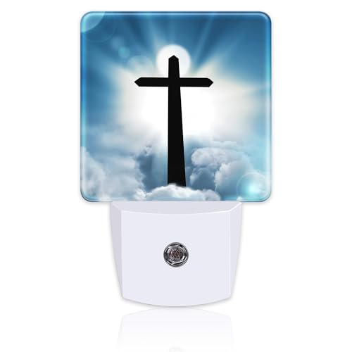 Image of Cross and Blue Sky Night Light for Kids, Sun Cloud Heaven Night Light Plug in with Dusk to Dawn Sensor, 0.5w Energy Saving Sleep Friendly Nightlight for Hallway Stairway Kitchen Bedroom