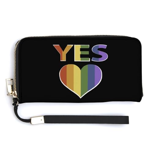 Yes Marriage Equality LGBTQ Leather Wallet Fashion Bifold Purse Long Pouch with Wrist Strap for Men Women