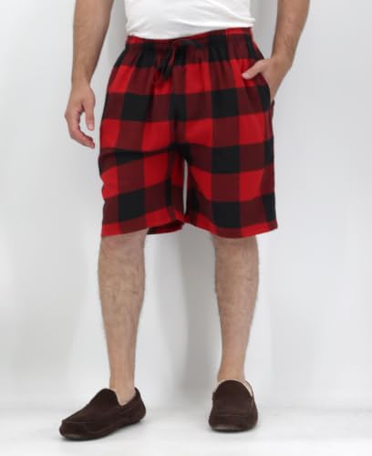 Image of Andrew Scott Men's Cotton Flannel Knee Length Shorts | Drawstring & Pockets Boxer Sleep Shorts | Multi Packs & Colors