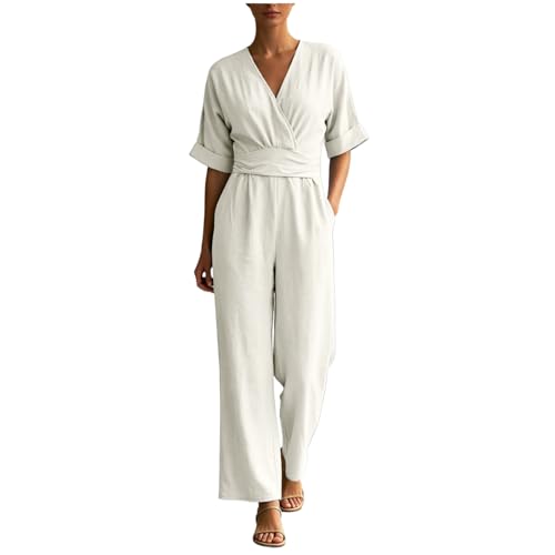 Combinaison jambe large chic et combinaison pantalon fluide col V pour femme