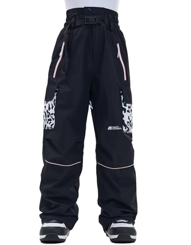 HIGH EXPERIENCE Snowboard Pants for Women Men Baggy Ski Pants Loose Warm Insulation Waterproof Windproof (Black Leopard, Small)