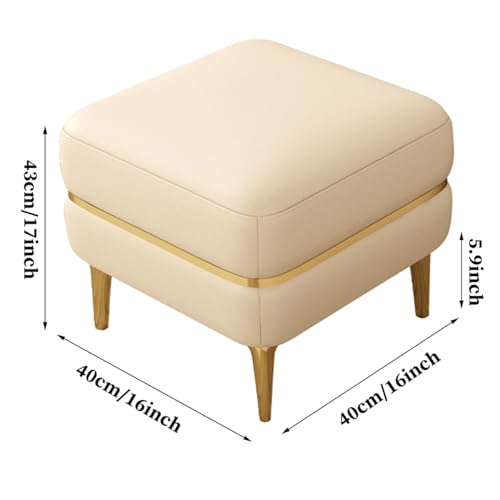Petit tabouret en cuir orange et métal pour chambre - 4