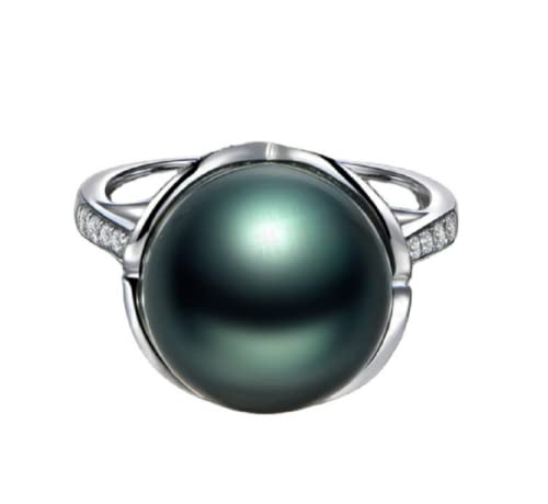 Awmnjtmgpw 925 Sterling Silver Cut Large Freshwater Pearl Ring - Black Pearl Lady Wedding and Party Ring - Size 6-10 (Size 6)2