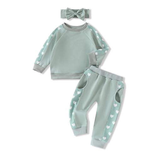 Image of AMAWMW Infant Baby Girl Clothes Long Sleeve Loose Sweatshirts Pockets Pants Headband Outfits Fall Winter Spring Gift