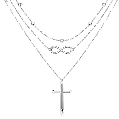 MONGAS Infinity Cross Necklace for Women Sterling Silver Layered Infinity Necklace Long Layering Necklaces Jewelry for Women