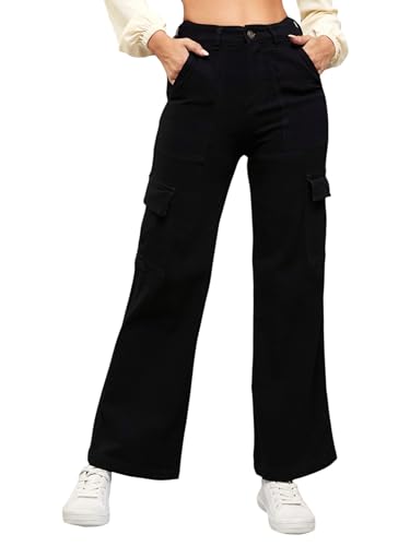 Jean cargo extensible à jambe large ajusté pour valoriser la silhouette