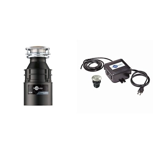 InSinkErator Badger 5XP Garbage Disposal, Standard Series 3/4 HP Continuous Feed Food Waste Disposer, Black/Stainless + InSinkErator STS-OOSN Air Switch Kit, Satin Nickel