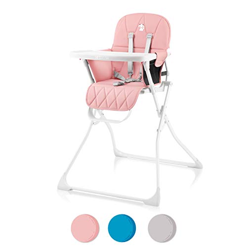 Chaise Haute Bebe Compacte, Reglable et Pliable - Chaise Haute pour Bebe Enfant à Tablette Amovible sans BPA, Chaise Bebe Design Coussin Bébé Confort - Chaise Haute Bébé Harnais 5 Attaches