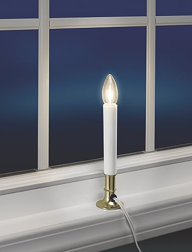Image of Xodus Innovations AC1120B-4 Electric Plug-in 8.25 inch Flameless Window Candle with Dusk to Dawn Light Sensor Timer, White Candle with Brass Base Pack of 4