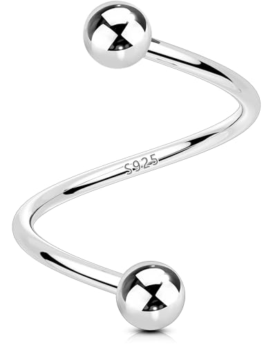 OUFER 18G Cartilage Earrings for Women Men 925 Solid Silver Adjustable Twist Earrings, Classic Spherical Head Design Lobe Helix Piercing Jewelry, Ear Studs Jewelry Labret Lip Piercing Jewelry-Left