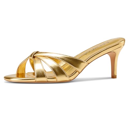 Aachcol Womens Strappy Kitten Heels Mules Open Toe Low Heel Sandals Slip-on Party Dress Shoes 2.5 Inches Heels