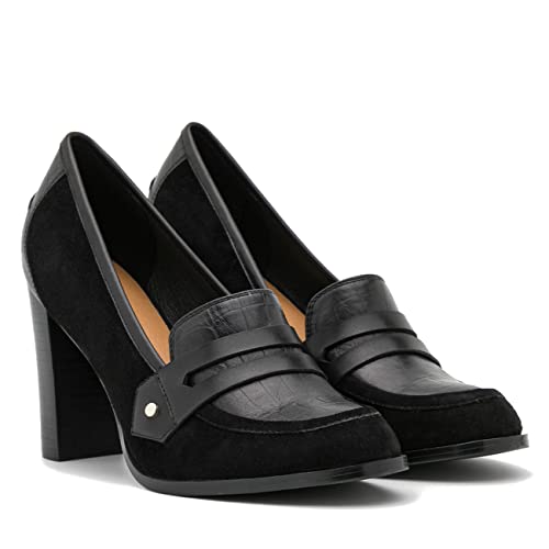 Image of MOOMMO Women Chunky Block Heel Pumps Round Closed Toe Slip On Oxford Loafers Shoes High Heels Snakeskin Work Pump Suede Loafer for Office Ladies Classic Formal Business Professional 4-13 M US