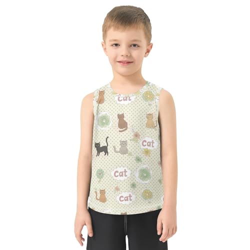 J JOYSAY Cats Flowers Dots Boys Tank Top Sleeveless Muscle Shirts Quick Dry Active Workout Sport Kids T-Shirts 3-15T2