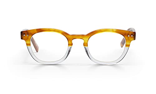 eyebobs Premium Reading Glasses for Women and Men | Waylaid - Round Shaped Frame for Average Faces | Available in 0.0x - 4.0x, Amber Fade, 2.00