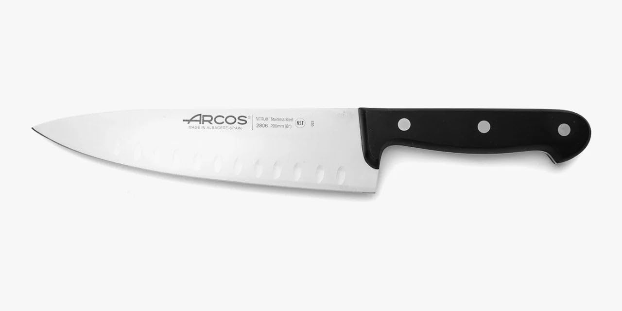 Arcos Universal Kochmesser Alveoliert Edelstahl Nitrum 200 mm | Griff aus Polyoxymethylen POM. Serie Universal. Farbe Schwarz.