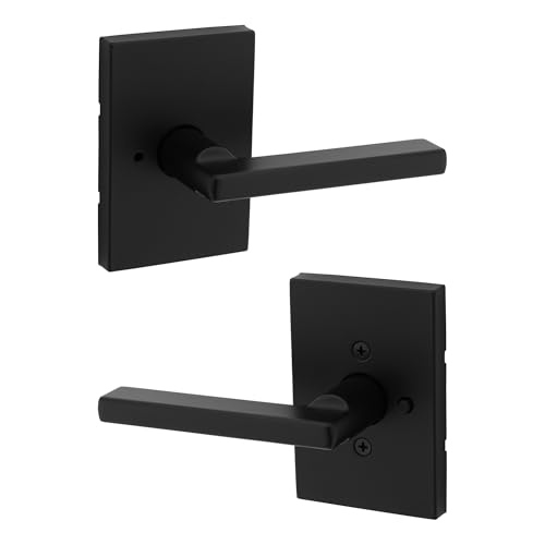 Kwikset Halifax Interior Privacy Door Handle with Lock, Door Lever For Bathroom and Bedroom, Matte Black Reversible Keyless Push Button Lock Door Lever, with Microban Protection