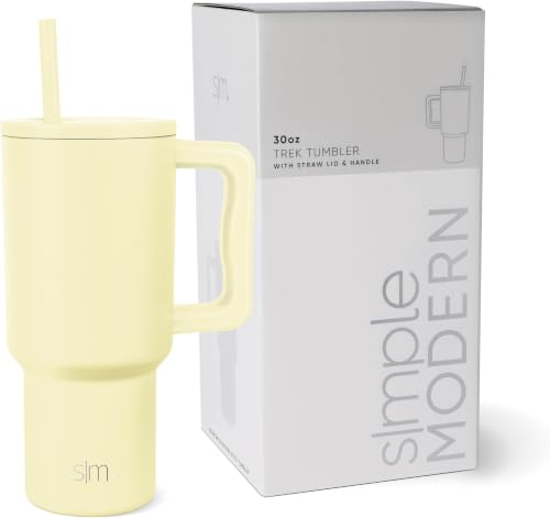 Image of Simple Modern 30 oz Trek Tumbler with Handle and Straw Lid | Cup Holder Friendly Insulated Stainless Steel Travel Mug | Buttercup (Pack of 12)