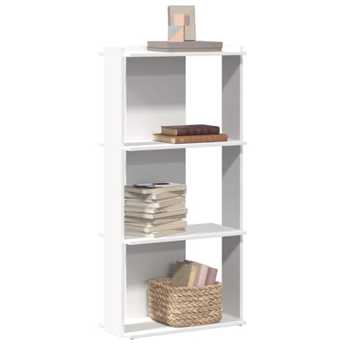 IBUQDDV Bibliothèque en teck massif à 3 étages - Blanc - 60 x 30 x 120 cm - Solution de rangement stable avec support mural pour livres et décoration