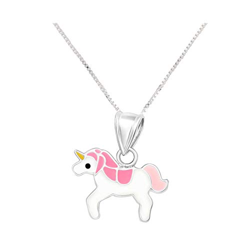 FIVE-D Set Cadena Remolque Infantil Pinkes Unicornio 925 Plata en Caja de Regalo