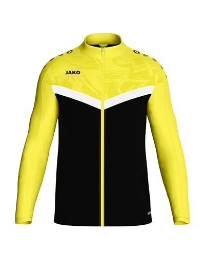 JAKO ICONIC Unisex Polyesterjacke Gr. L Schwarz/Soft Yellow - Atmungsaktive Trainingsjacke Herren und Damen im modernen Design, 100% recyceltes Polyester