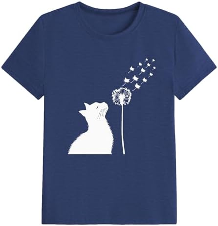 Cat Shirts for Women Butterfly Tee Shirts Womens Cute Butterfly Cat Graphic Print Tops