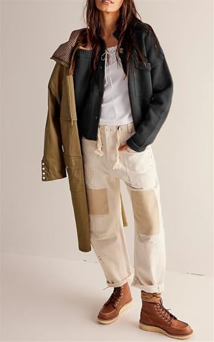 Image of hathne Cardigan Sweaters for Women Trendy Oversized Open Front Button Short Cardigan Jackets Fall Winter