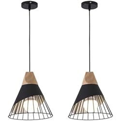 Juego De Dos Lamparas Para Salon preciousse Lámpara colgante Industrial Interior Lámpara de araña Madera y Negro E27, Juego de 2 para salón, dormitorio, cocina, baño, comedor, restaurante, bistró, cafetería (bombilla no incluida)