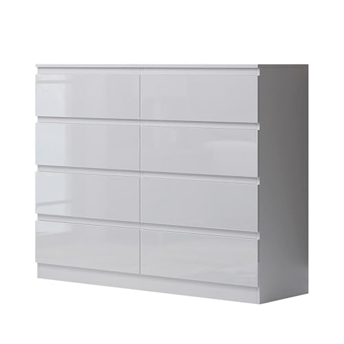 FWStyle Carlton White Gloss Matt Frame 8 Drawer Set of Drawers 110x99x40cm