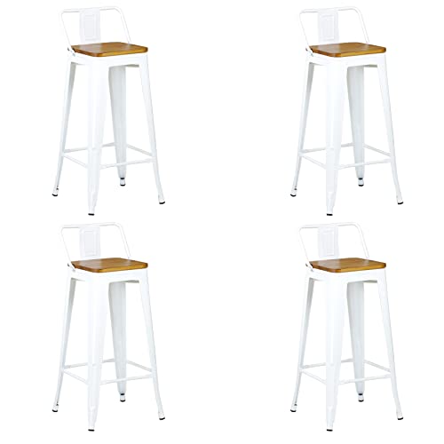 Kosmi - Set di 4 sgabelli da bar in metallo nero opaco e seduta in legno scuro con schienale