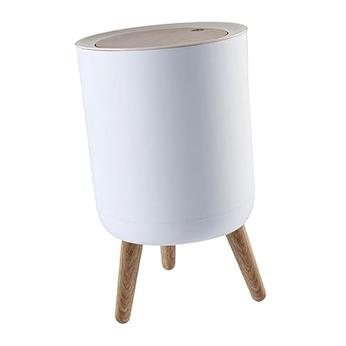 Caneca de basura rectangular con tapa y diseño madera blanco miniatura 1