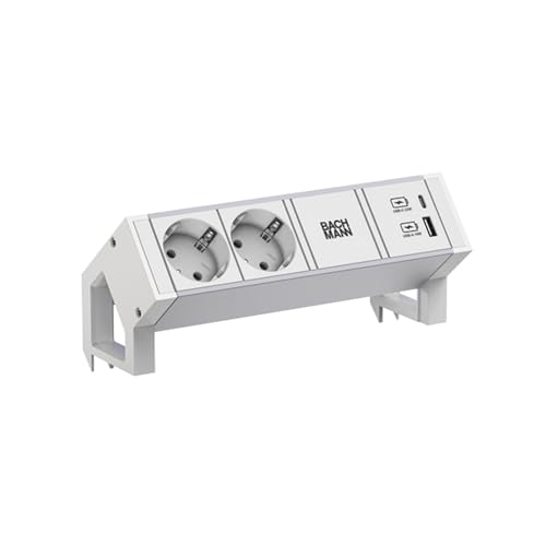 BACHMANN DESK2 Aluminium White 2xCEE7/3 1xUSB A/C 22W 0.2m GST18