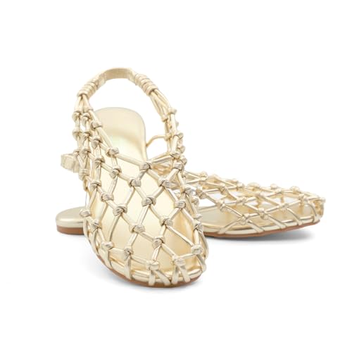 Women's Mesh Ballet Flat Sandals – Slingback Strap Flat Heel with Leather-Woven Design & Cushioned Insole for Casual Beach & Summer2