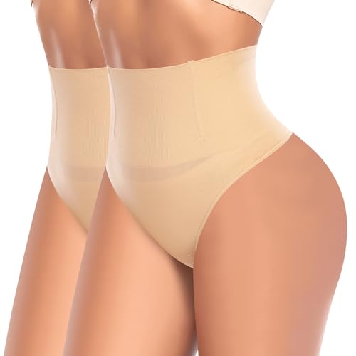 Image of Werena Tummy Control Thong Shapewear for Women High Waist Shaping Underwear Seamless Thongs Panties