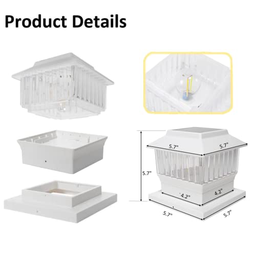 Onlsity 50 Lumen Solar Post Cap Lights Fit True 4"X4" & 5.5"X5.5" Post, Led Color Selectable 3000K/4000K/6000K, High Brightness Filament Led Outdoor Fence Deck Post Caps, Waterproof, White, 1 Pk #TOP5