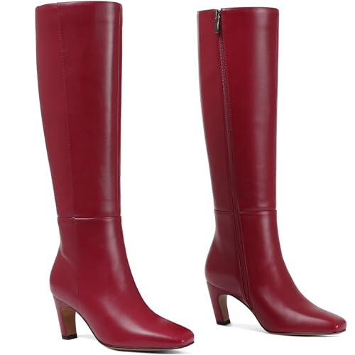 Image of Women's Knee High Boots, Comfortable Square Toe Faux Leather Boot Fashion Long Tall Boots for Riding Chunky High Heeled Dress /Casual Boot